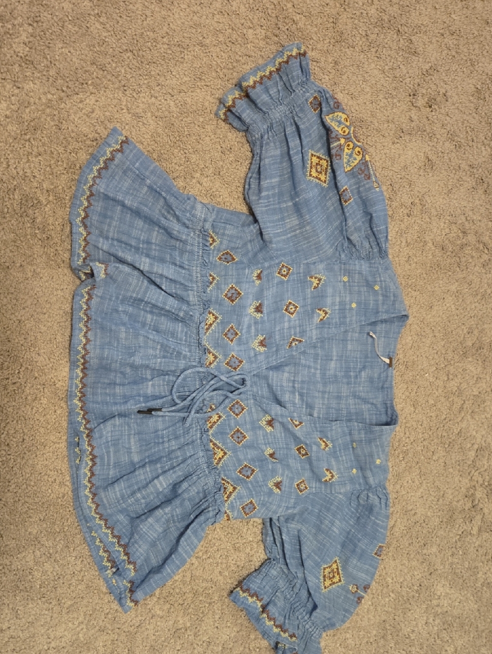 Free People Light Blue Embroidered Crop Top